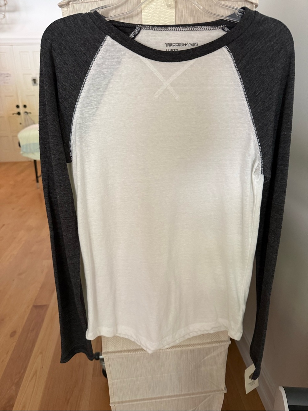 Tucker + Tate White Body with Charcoal Raglan Long Sleeve Tee